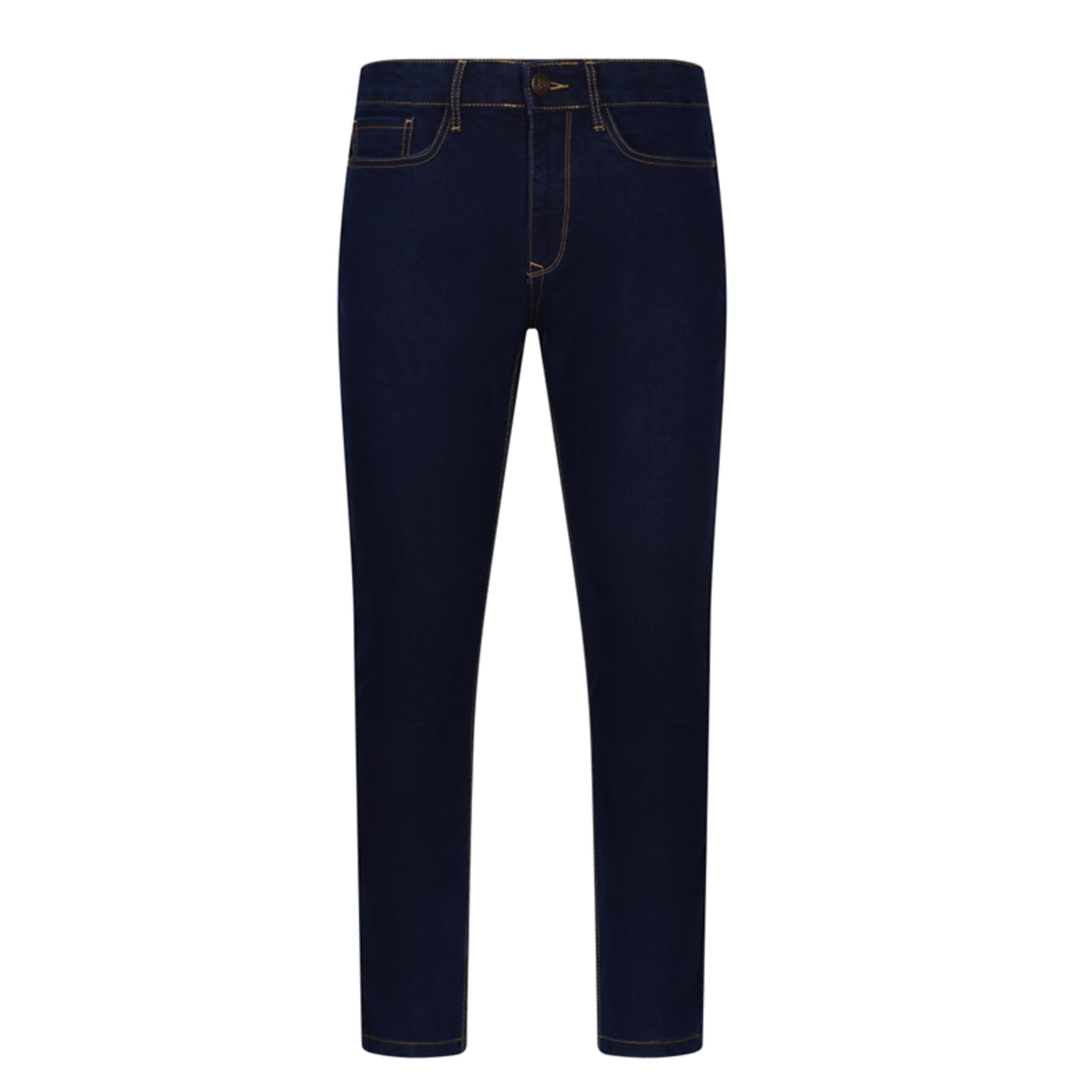 Men's JDN slim fit jeans in indigo blue with contrast stitching, classic five-pocket design